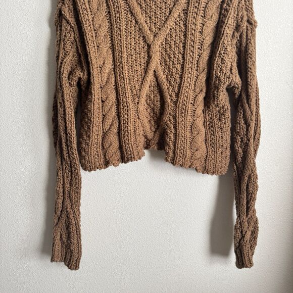 Free People Sweater Womens Small Brown Crop Chunky Knit Boho Hippie Festival - Picture 3 of 13